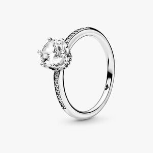 Pandora Clear Sparkling Crown Solitaire Promise Ring, Sterling Silver, Size 6
